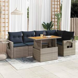 VidaXL 6 részes szürke polyrattan kerti ülőgarnitúra párnákkal