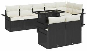 VidaXL Kerti Kanapé Szett párnával tárolóval 9 pcs Fekete Poli rattan