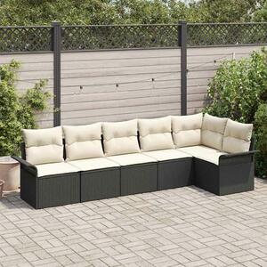 VidaXL Kerti Kanapé Szett párnával tárolóval 6 pcs Fekete Poli rattan