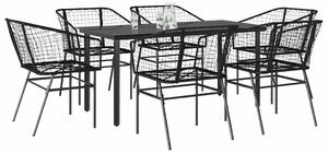 VidaXL 7 részes fekete polyrattan üveg kerti étkezőgarnitúra