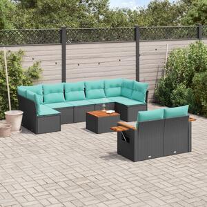 VidaXL 10 részes fekete polyrattan kerti ülőgarnitúra párnával