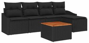 VidaXL Kerti Kanapé Szett tárolóval 6 pcs Fekete polirattan