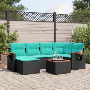 VidaXL 7 részes fekete polyrattan kerti ülőgarnitúra párnákkal