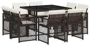 VidaXL 9 részes barna polyrattan kerti étkezőgarnitúra párnákkal