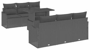 VidaXL Kerti Kanapé Szett párnával tárolóval 7 pcs Fekete Poly Rattan