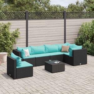 VidaXL 7 részes fekete polyrattan kerti ülőgarnitúra párnákkal