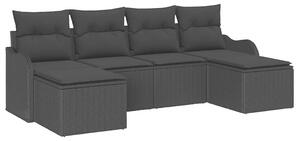 VidaXL Kerti Kanapé Szett párnával 6 pcs Fekete Poli rattan
