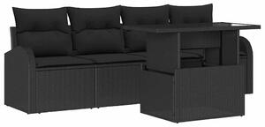 VidaXL Kerti Kanapé Szett párnával párnával 5 pcs Fekete Poly Rattan