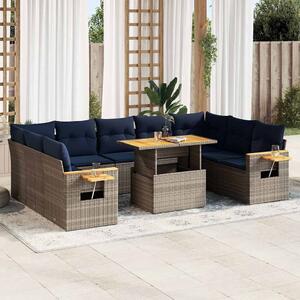 VidaXL 10 részes szürke polyrattan akácfa kerti ülőgarnitúra párnákkal