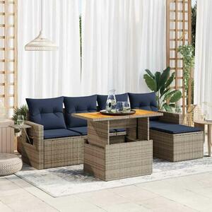 VidaXL 6 részes szürke polyrattan kerti ülőgarnitúra párnákkal