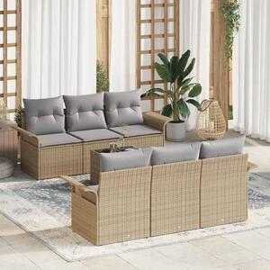 VidaXL Kerti Kanapé Szett 7 pcs Bézs Poli rattan