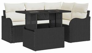 VidaXL Kerti Kanapé Szett párnával párnával 5 pcs Fekete Poly Rattan