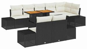 VidaXL Kerti Kanapé Szett tárolóval 9 pcs Fekete Poli rattan