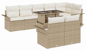 VidaXL Kerti Kanapé Szett párnával tárolóval 9 pcs Bézs Poli rattan