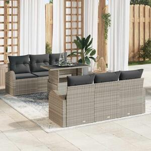 VidaXL Kerti Kanapé Szett párnával 7 pcs Világosszürke Poli rattan
