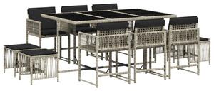VidaXL 11 részes világosszürke polyrattan kerti ülőgarnitúra párnákkal