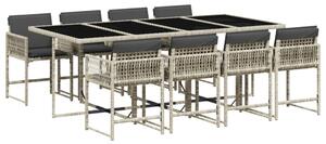 VidaXL 9részes világosszürke polyrattan kerti étkezőgarnitúra párnával