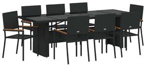 VidaXL Kert étkező szett 9 pcs Fekete polirattan