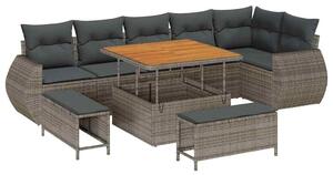 VidaXL Kerti Kanapé Szett párnával tárolóval 9 pcs Szürke Poly Rattan