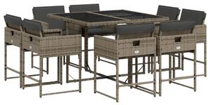 VidaXL 9 részes szürke polyrattan kerti étkezőgarnitúra párnával
