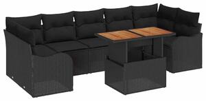 VidaXL Kerti Kanapé Szett tárolóval 8 pcs Fekete Poli rattan