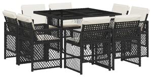 VidaXL 9 részes fekete polyrattan kerti étkezőgarnitúra párnákkal