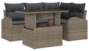 VidaXL Kerti Kanapé Szett párnával tárolóval 5 pcs Szürke Poli rattan
