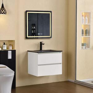 Hongkong White 60 komplett fürdőszoba bútor fali mosdószekrénnyel, fekete slim kerámia mosdóval és tükörrel