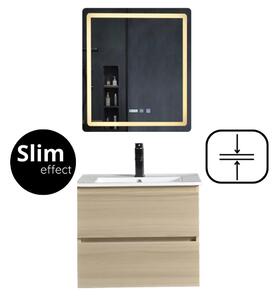 Hongkong Sonoma 60 komplett fürdőszoba bútor fali mosdószekrénnyel, kerámia mosdóval és tükörrel