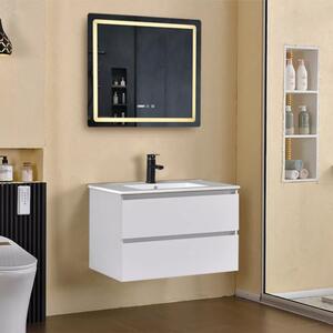 Hongkong White 80 komplett fürdőszoba bútor fali mosdószekrénnyel, kerámia mosdóval és tükörrel