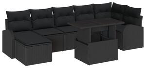 8 darabos kertiszófakészlet párnákkal Fekete Poly Rattan