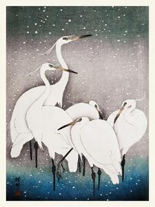 Festmény reprodukció Group of Egrets (Japandi Vintage) - Ohara Koson, (30 x 40 cm)