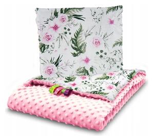Babakocsi takaró + párna Minky 75x100 Szín: rózsaszín-virágok