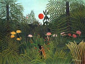 Festmény reprodukció Setting Sun in the Virgin Forest (Tropical Rainforest Landscape) - Henri Rousseau, (40 x 30 cm)