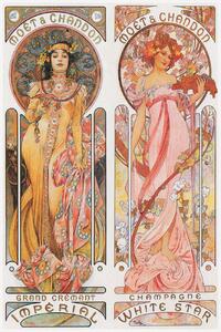 Festmény reprodukció Moët & Chandon Champagne (Beautiful Pair of Art Nouveau Lady, Advertisement) - Alfons / Alphonse Mucha, (26.7 x 40 cm)
