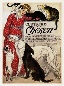 Reprodukció Clinique Cheron, Cats & Dogs (Distressed Vintage French Poster) - Théophile Steinlen, (30 x 40 cm)