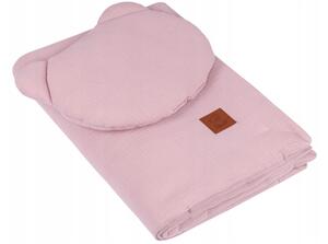 Muszlin takaró 100x70, párnával Teddy 35x30 Szín: rózsaszín