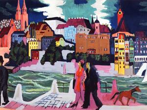 Festmény reprodukció View of Basel & The Rhine (People Walking in the City) - Ernst Ludwig Kirchner, (40 x 30 cm)