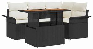 VidaXL Kerti Kanapé Szett tárolóval 5 pcs Fekete Poli rattan
