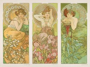 Festmény reprodukció Topaz, Amethyst & Emerald (Three Beautiful Art Nouveau Ladies) - Alphonse / Alfons Mucha, (40 x 30 cm)