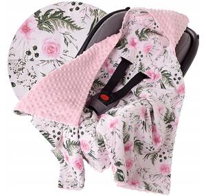 Minky Baby autósülés takaró kapucnival Szín: rózsaszín-virágok
