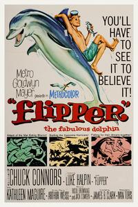 Festmény reprodukció Flipper, The Fabulous Dolphin (Vintage Cinema / Retro Movie Theatre Poster / Iconic Film Advert), (26.7 x 40 cm)
