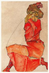 Reprodukció The Lady in Red (Female Portrait) - Egon Schiele, (26.7 x 40 cm)