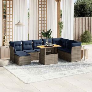 VidaXL 9 részes szürke polyrattan kerti ülőgarnitúra párnával