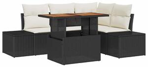 VidaXL Kerti Kanapé Szett tárolóval 5 pcs Fekete Poli rattan
