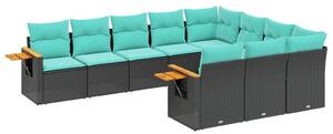 VidaXL 10 részes fekete polyrattan kerti ülőgarnitúra párnával
