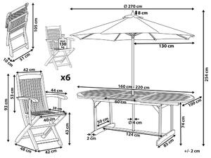 Hatszemélyes akácfa kerti MAUI étkezőgarnitúra napernyővel (12 opció)