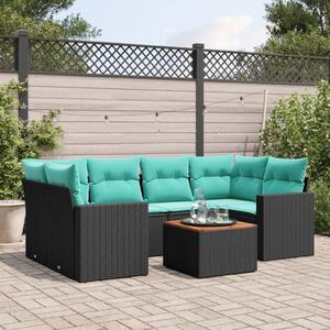 VidaXL 7 részes fekete polyrattan kerti ülőgarnitúra párnákkal