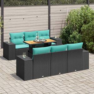 VidaXL 7 részes fekete polyrattan kerti ülőgarnitúra párnával