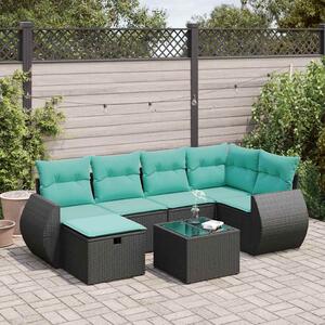 VidaXL 7 részes fekete polyrattan kerti ülőgarnitúra párnával
